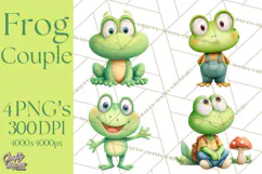 Cute Frog Couple Clipart, Baby Frogs Romantic Png Product Image 1