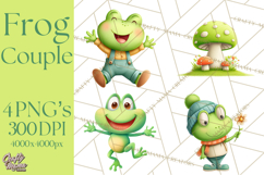 Cute Frog Couple Clipart, Baby Frogs Romantic Png Product Image 1