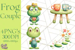 Cute Frog Couple Clipart, Baby Frogs Romantic Png Product Image 1