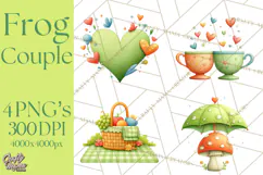 Cute Frog Couple Clipart, Baby Frogs Romantic Png Product Image 1