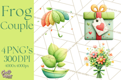 Cute Frog Couple Clipart, Baby Frogs Romantic Png Product Image 1