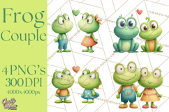 Cute Frog Couple Clipart, Baby Frogs Romantic Png Product Image 1