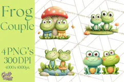 Cute Frog Couple Clipart, Baby Frogs Romantic Png Product Image 1