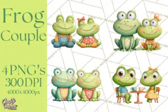 Cute Frog Couple Clipart, Baby Frogs Romantic Png Product Image 1