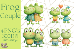 Cute Frog Couple Clipart, Baby Frogs Romantic Png Product Image 1