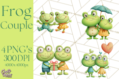 Cute Frog Couple Clipart, Baby Frogs Romantic Png Product Image 1