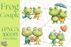 Cute Frog Couple Clipart, Baby Frogs Romantic Png Product Image 1