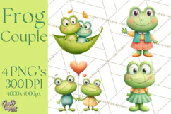 Cute Frog Couple Clipart, Baby Frogs Romantic Png Product Image 1