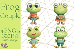 Cute Frog Couple Clipart, Baby Frogs Romantic Png Product Image 1