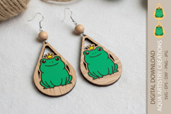 Frog Teardrop Earring, King Frog Laser Cut Earrings, SVG Product Image 1
