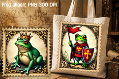 Medieval postage stamp frog clipart | Whimsical frog PNG Product Image 1