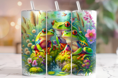 Frog Tumbler Wrap, Floral Frog Tumbler Wrap, Cute Frogs PNG Product Image 1