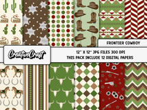 Frontier Cowboy Digital Paper and Clipart png, clipart Product Image 2