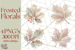 Frosted Florals Clipart PNG, Neutral Winter Botanicals Product Image 1