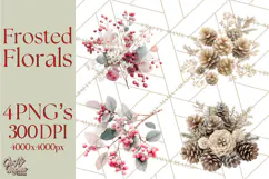 Frosted Florals Clipart PNG, Neutral Winter Botanicals Product Image 1