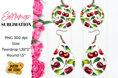 Summer earrings. Cherry Earrings Sublimation. Product Image 1