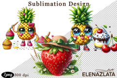 Kawaii Fruit Clipart | Watercolor Food Characters Product Image 1