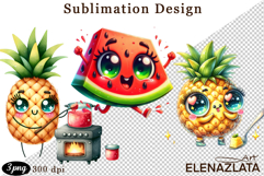 Kawaii Fruit Clipart | Watercolor Food Characters Product Image 1