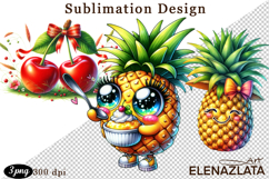 Kawaii Fruit Clipart | Watercolor Food Characters Product Image 1