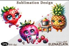 Kawaii Fruit Clipart | Watercolor Food Characters Product Image 1