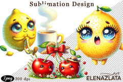 Kawaii Fruit Clipart | Watercolor Food Characters Product Image 1