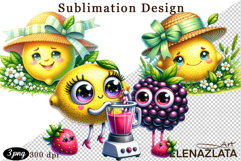 Kawaii Fruit Clipart | Watercolor Food Characters Product Image 1