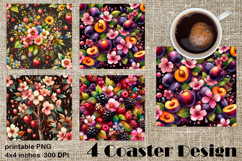 Summer fruits and berries square coaster SUBLIMATION Product Image 1