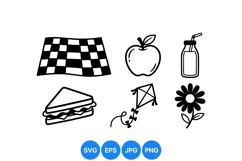 Black and White Picnic Clipart Icons Product Image 1