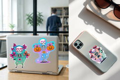 Funny Skeleton. Halloween Stickers design PNG Product Image 2