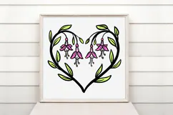 Fuchsia Floral Heart Wreath Flower Graphic Clipart PNG Product Image 2