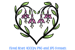 Fuchsia Floral Heart Wreath Flower Graphic Clipart PNG Illustration