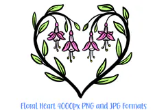 Fuchsia Floral Heart Wreath Flower Graphic Clipart PNG Illustration