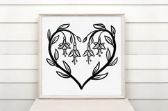 Fuchsia Floral Heart Wreath Flower Graphic Clipart PNG Product Image 2