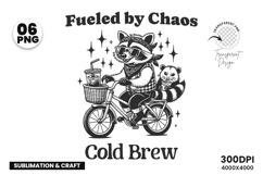 Raccoon Shirt SVG, Funny Animal SVG, Iced Coffee T-shirt, Fueled by Chaos SVG, Cold Brew SVG, Biker Raccoon Clipart, Coffee Lover SVG, Chaos Raccoon Design, Funny Raccoon Shirt, Animal Coffee SVG