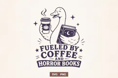 Fueled by Coffee and Horror Books SVG PNG, Funny Cozy Horror Product Image 1