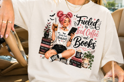 Fueled By Iced Coffee &amp; Books PNG, Bookish Girl Sublimation Product Image 2