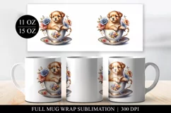 Puppy in Teacup Mug Wrap Full Design, Cute Dog Sublimation Product Image 2