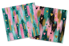 Teal Brushstrokes Hearts Digital Paper Pack Product Image 2