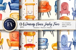 Fun Dancing Chairs with Faces Watercolor Art Digital Paper Product Image 1