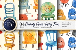 Dancing Chairs Cartoon Watercolor Seamless Digital Paper Product Image 1