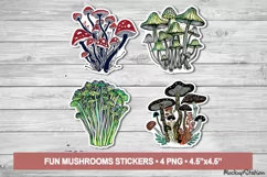Trippy Mushrooms Stickers | Vintage Printable PNG Clipart Product Image 1