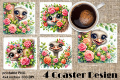 Funny africa animal Coaster Sublimation |Lion in roses Product Image 1