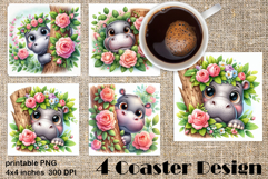 Funny africa animal Coaster Sublimation |Lion in roses Product Image 1