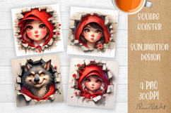 Square coasters for glass 3D red riding hood Product Image 1