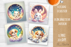 Funny animal night clouds coaster design Product Image 1