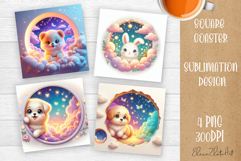 Funny animal night clouds coaster design Product Image 1