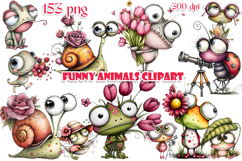 Funny Watercolor Animals Clipart Bundle PNG, Chameleon, Frog Product Image 1