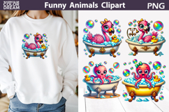 Cute Bath Flamingo Clipart | Cartoon Octopus Kids Shirt Product Image 1