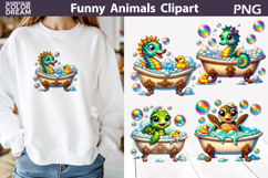 Green Seahorse Turtle Clipart | Golden Bubble Bath Print Product Image 1