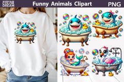 Blue Shark Mermaid Bubble Clipart | Golden Bath Flamingo Product Image 1